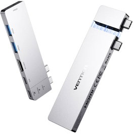 Vention TPSHB Hub USB-C con HDMI 4K, 2x USB, 2x USB-C, Thunderbolt, PD Gris